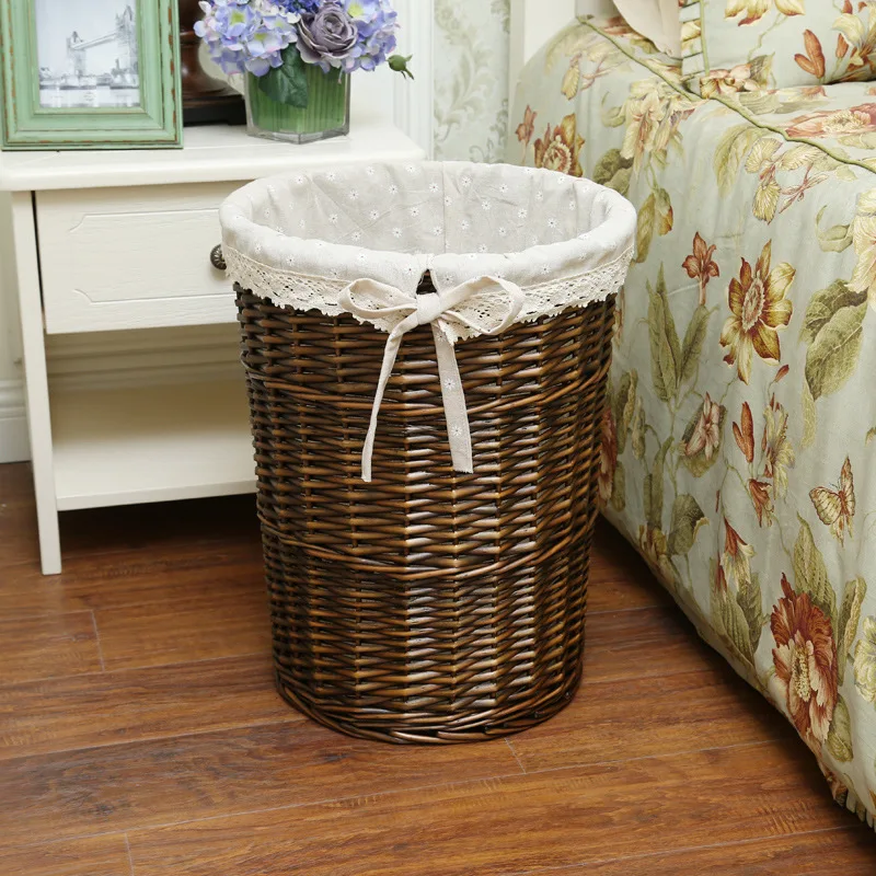 Robben Wholesales Rattan round storage basket laundry basket with flip cover livingroom storage baskets