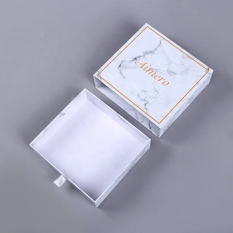 Luxury Earrings Necklace Jewelry Packaging Paper Drawer Box Custom Logo Printed Marble Rigid Sliding Gift Paper Boxes
