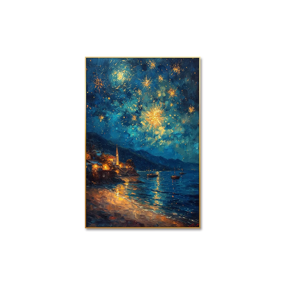 Guanjun 40*60cm Impressionism Night Sky Landscape Oil Painting On Canvas Framed Wall Picture