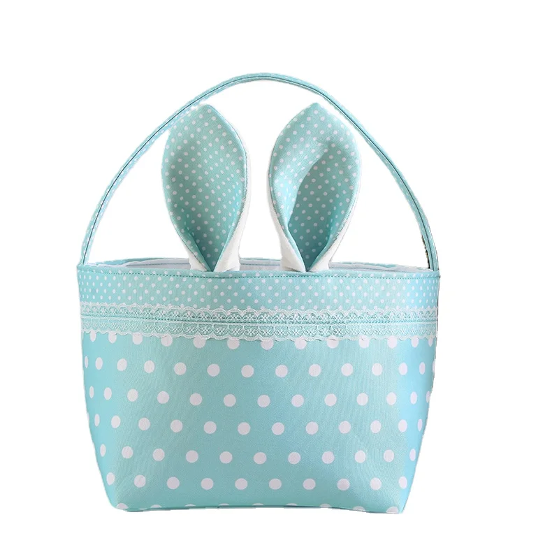 Hot Sale Custom Cute Easter Gift Bag Polka Dot Single Handle Canvas Easter Bucket Bag
