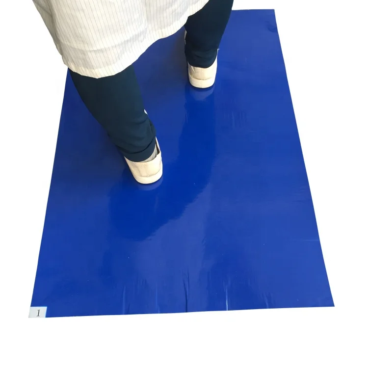 Manufacture Cleanroom 35micron 26x45inch Disposable 30 Layers Peelable Blue LDPE Dust Free Sticky Mat