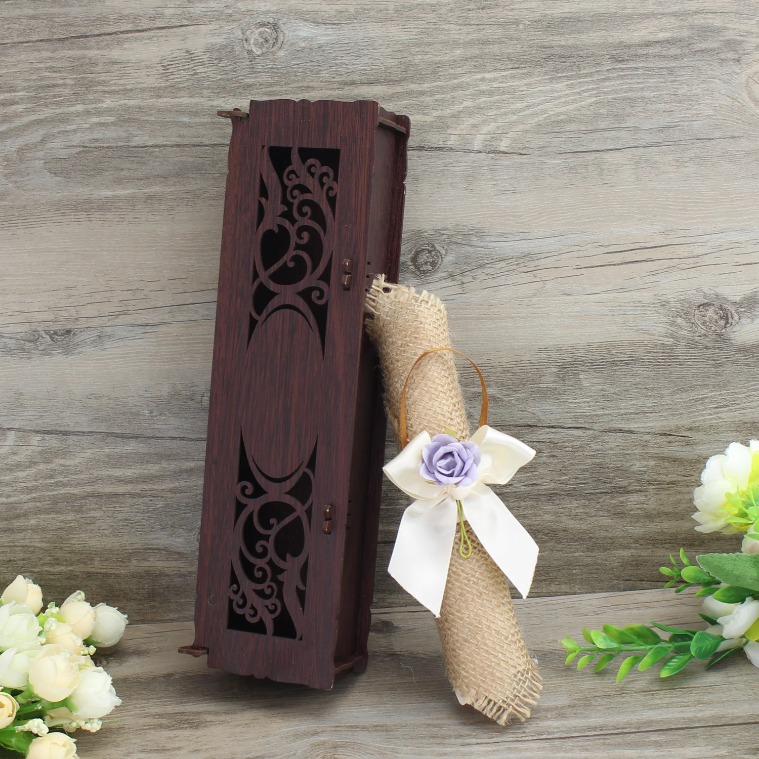 Creative Design Laser Cut Wooden Box With Scroll Wedding Invitation and Birthday Cards Save the Date