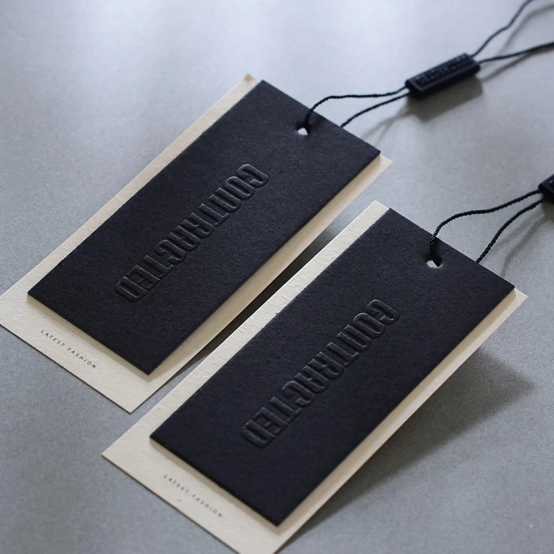 High Quality 800gsm Black Cardboard and Paper Garment Accessory Hanging-Tags Brand Price Label Black String