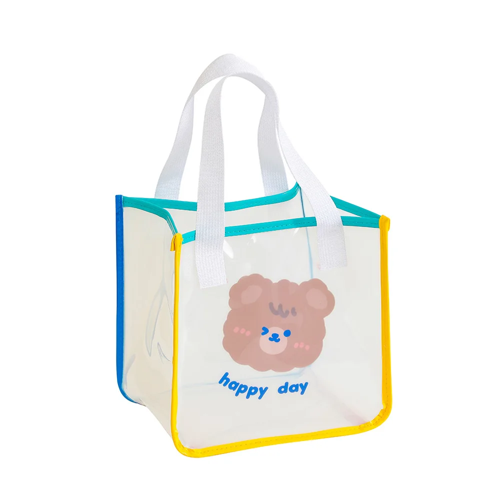 INS Girl Korean version cartoon transparent handbag cute bear casual Jelly beach bag student handbag girl