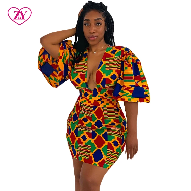 Modern African Print Clothing African Kitenge Dress Designs Stretch Dresses For Dashiki Women