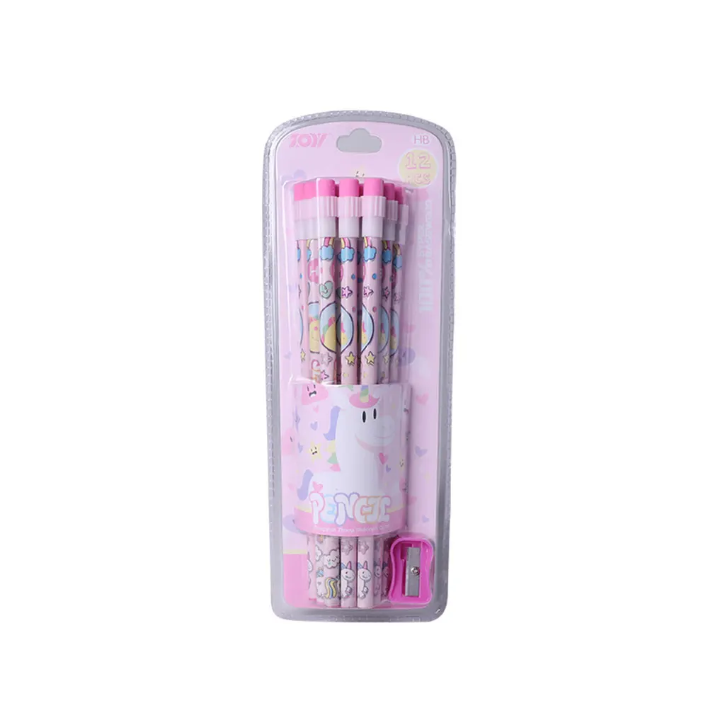 Topsthink Cartoon Printed Personalised Pencil custom Printed Pencil Brand HB Wooden Pencil with Eraser Sharpener Set