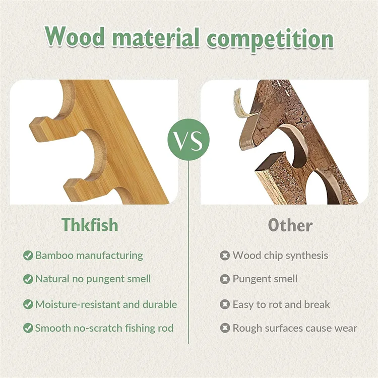 Lightweight Wooden 24 Holes Fishing Display Support Storage Stand Fishing Pole Racks Wall Mounted Bamboo Fishing Rod Holder