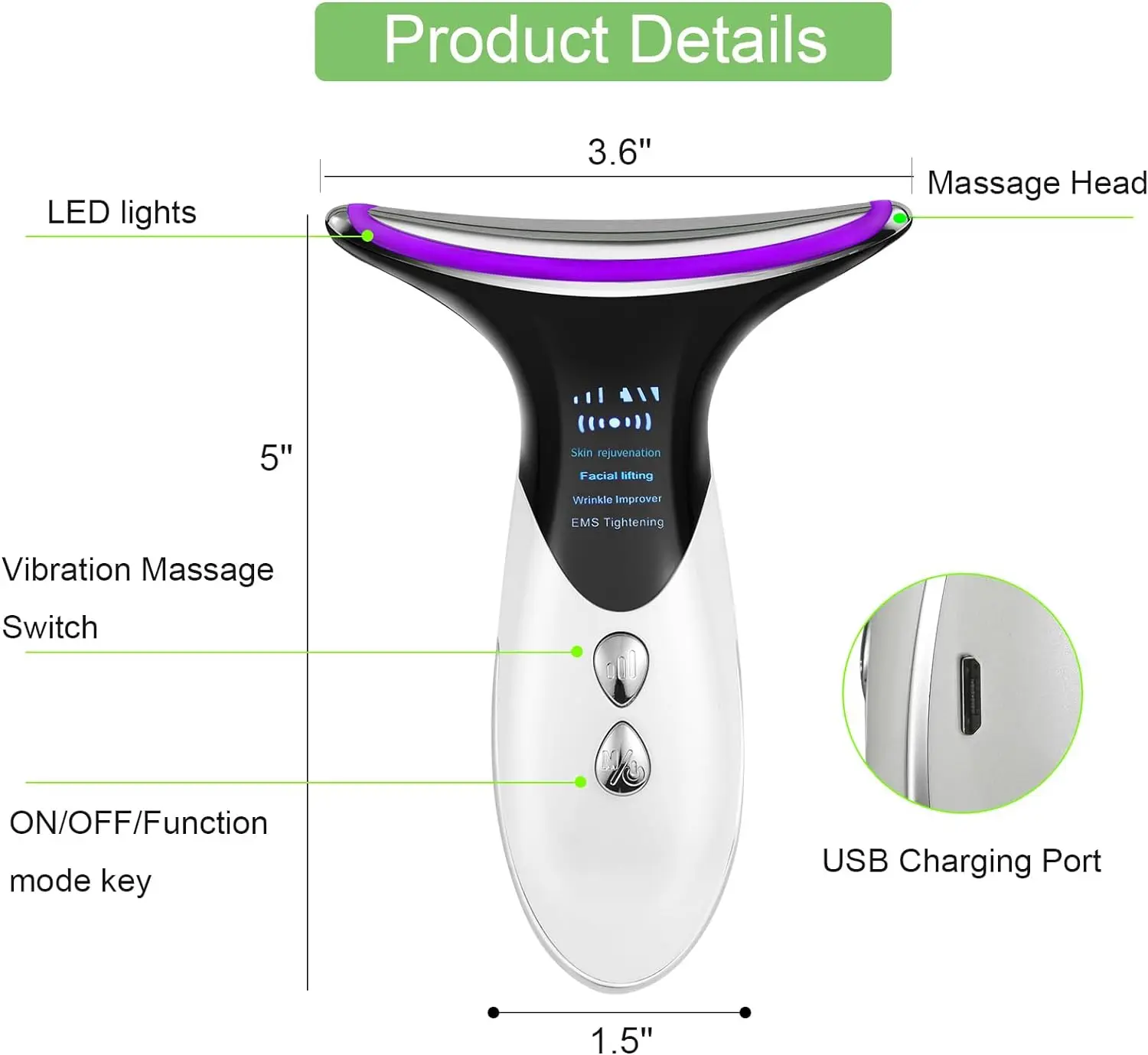 Hot Sale EMS Micro Current Lifting Vibration Massage Color Light Electric Neck Face Lifting Beauty Device