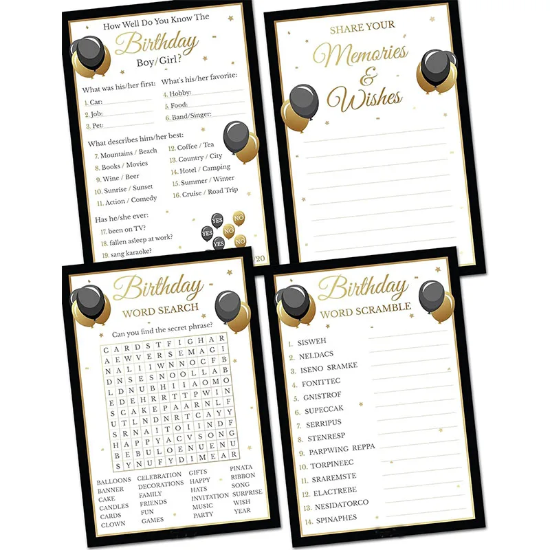 Custom Printing Double Sided Birthday Party Games How Well Do You Know The Birthday Boy or Girl Game Cards