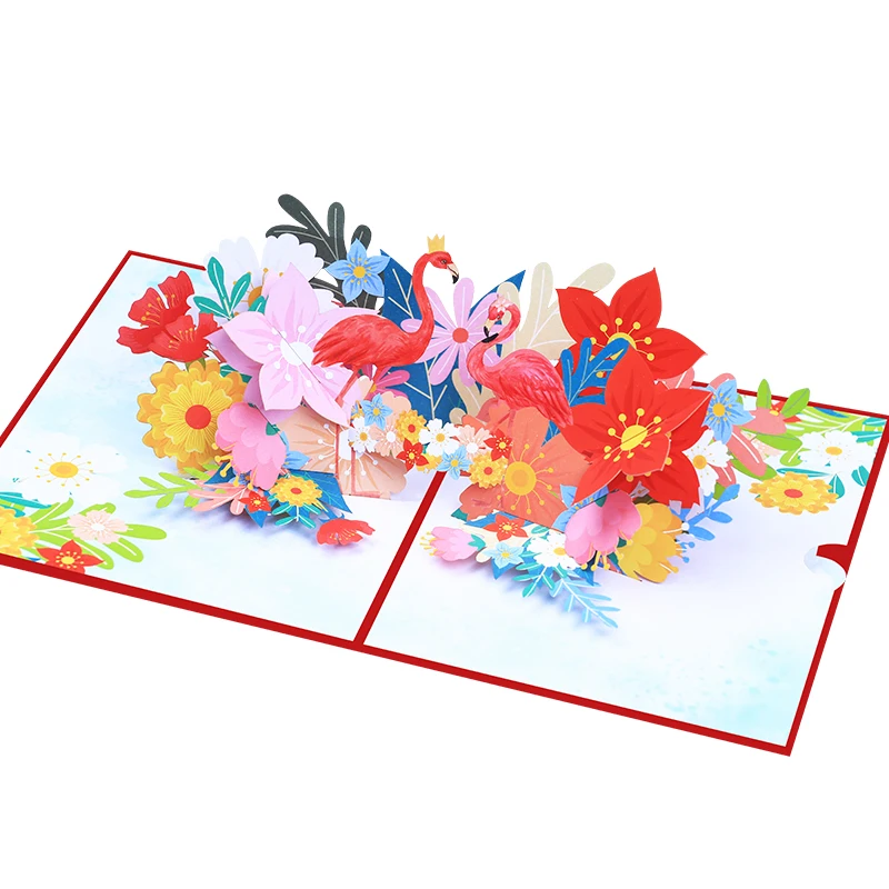 Hot Sale Flamingo 3D Pop Up Card Birthday Novelty Gifts Luxury Handmade Recycle Greeting Cards