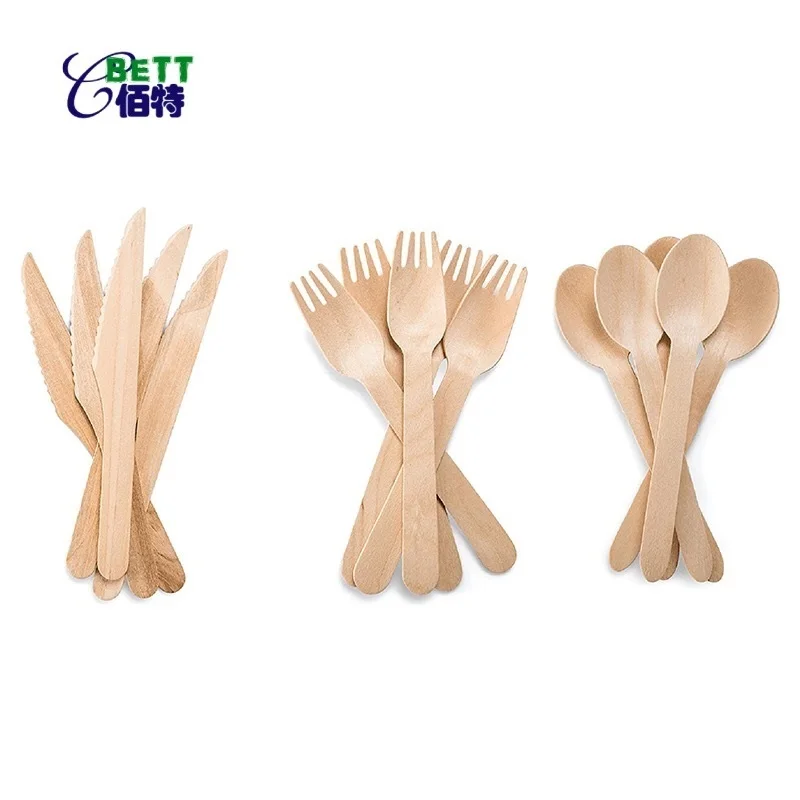 
Biodegradable Disposable picnic party BBQ wooden fork knife spoon tableware wooden Flatware cutlery with bulk pack 