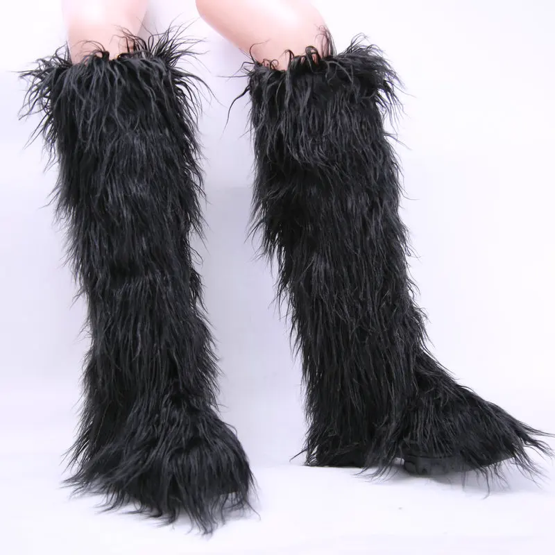 wholesale 2024 fashion fashion snow boots fur lining women  thigh high platform  faux fur heel boots