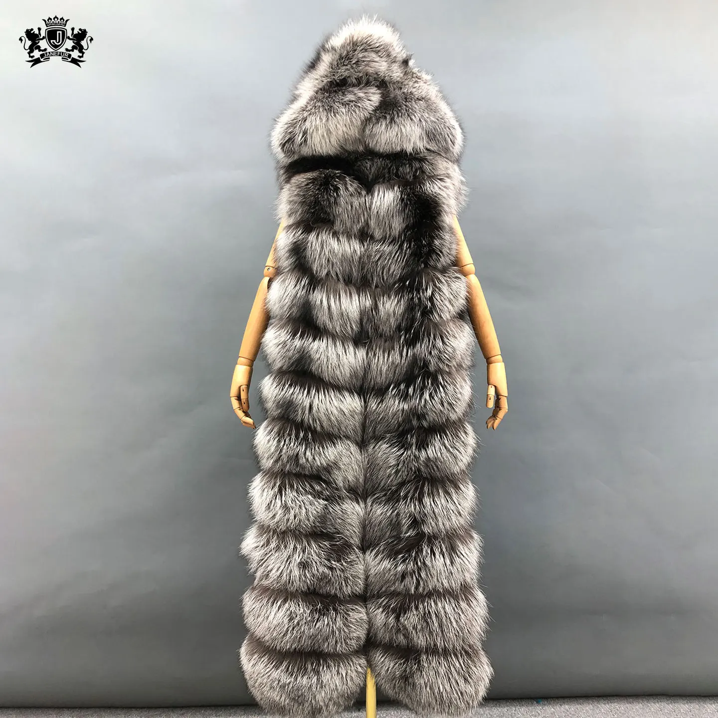 Fashion Fur vest supper long length Silver Fox Fur Sleeveless Coat Luxury Ladies High Quality Women Fox Fur Vest