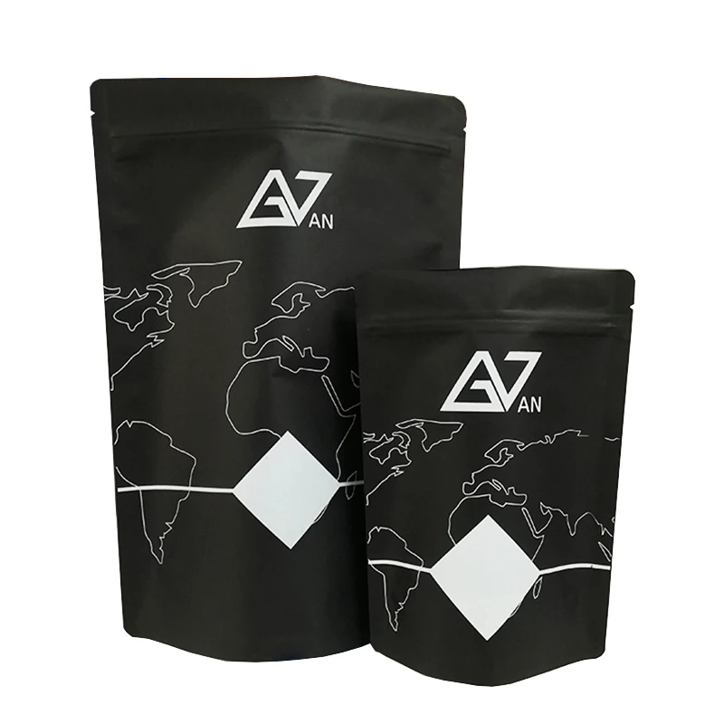 Eco Friendly Japan Natural Black Kraft Paper Bag Food Packaging Stand up Pouch in Stock