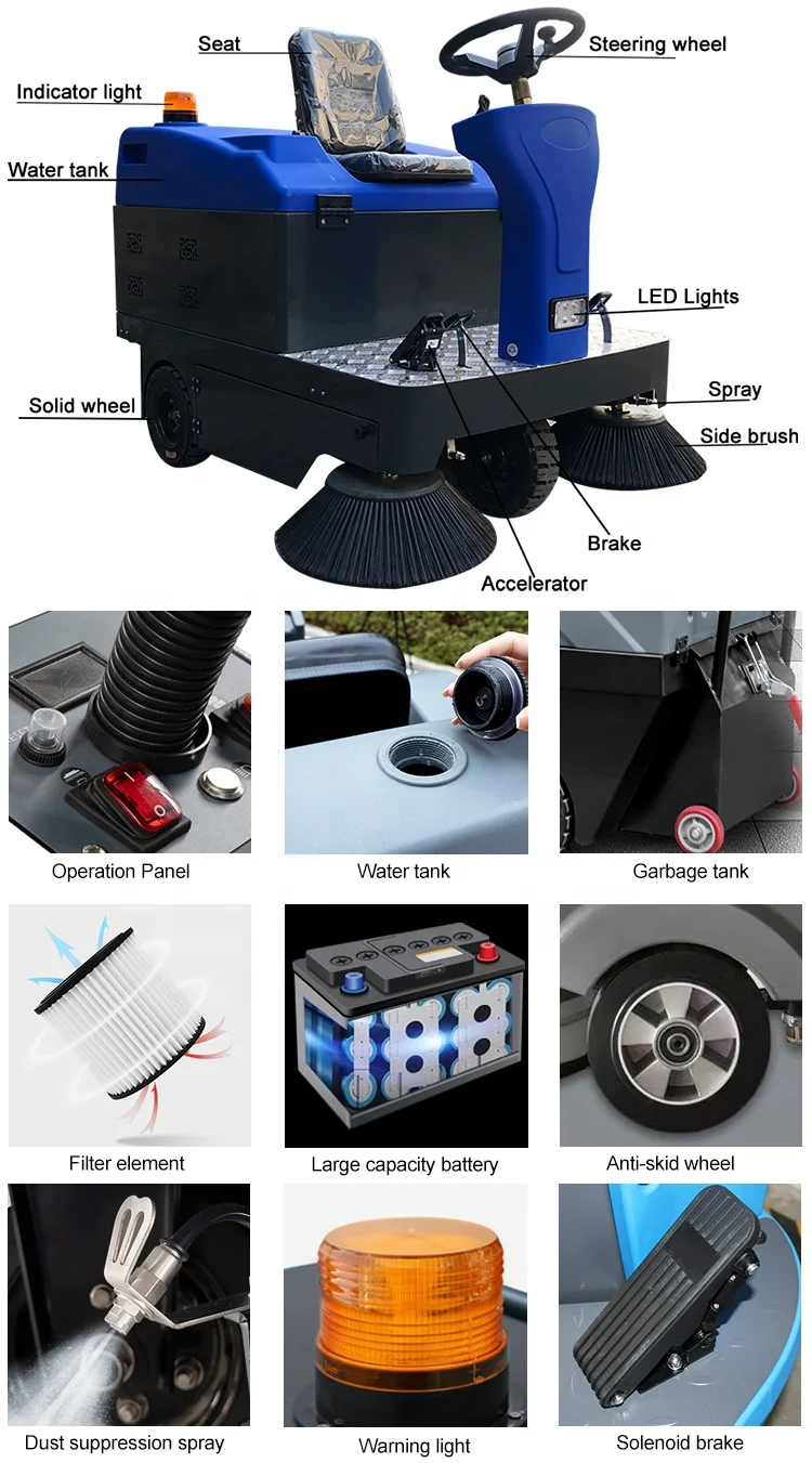 Hot Sale Driving Floor Cleaning Machine Debris Vacuum Loader Collector Ride-on Street Sweeper