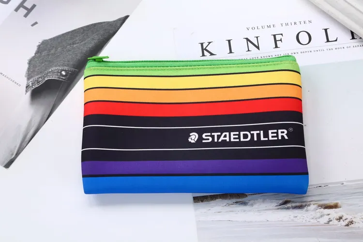 Printed rainbow creative school neoprene zipper pencil pouch case