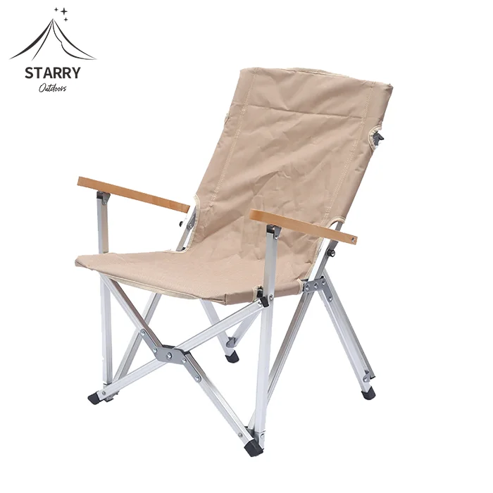 Outdoor korea japan aluminum wood armrest camp folding glamping chair