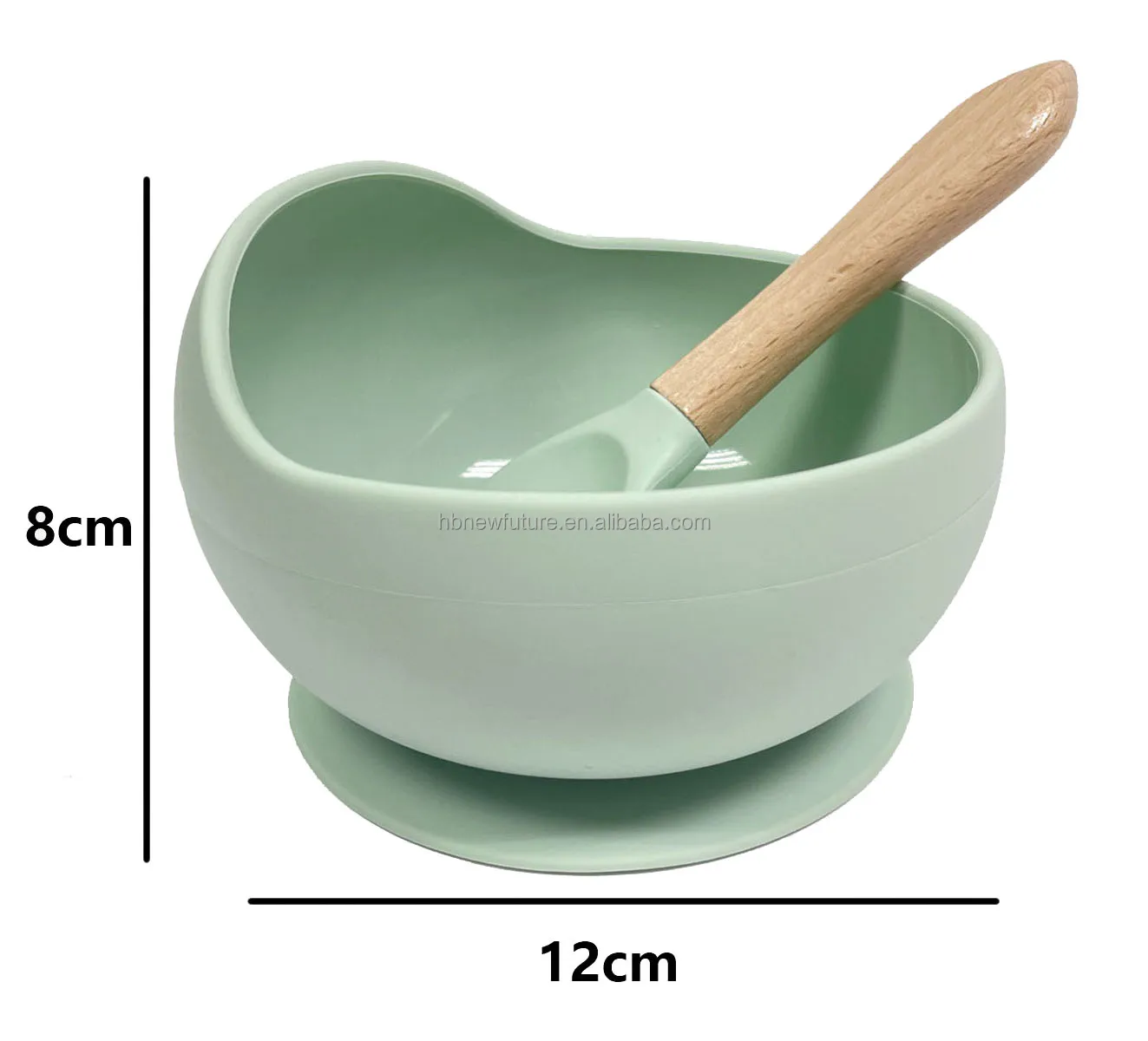 Custom High Quality Food Grade Suction cup design Silicone Baby Snail Bowl with wood handle spoon and fork
