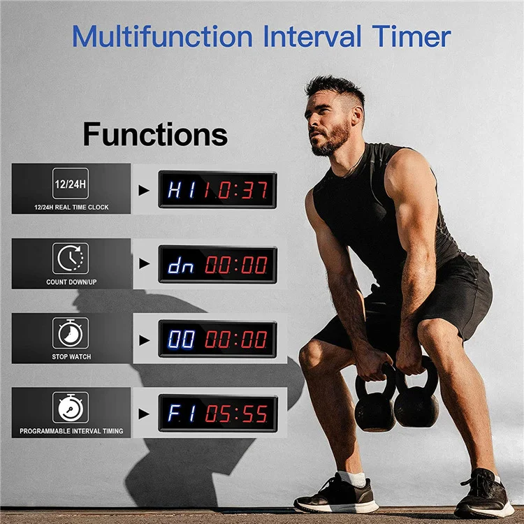 Digital Gym Wall Clock Remote Control Gym Led Interval Fitness Countdown Timer Home With Magnet For Exercise
