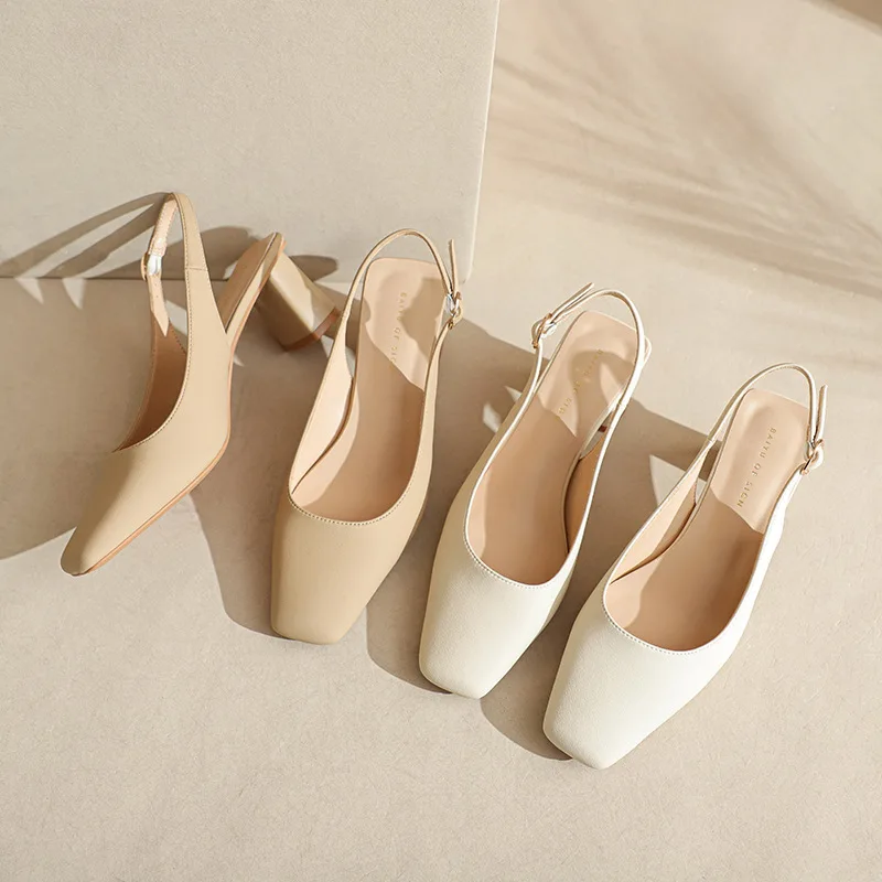 High heels spring sandals women fashion wear microfiber spring 2023 thick front bag with slippers after