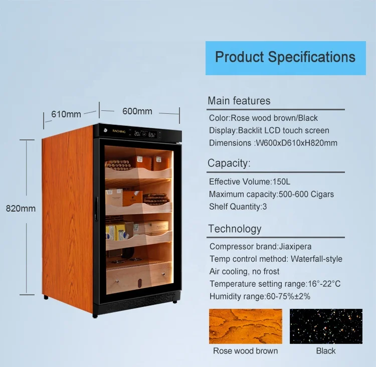 Raching Factory Directly Sale Spanish Cedar Wood Controlled Environments Humidors Cigar Cabinet Humidor