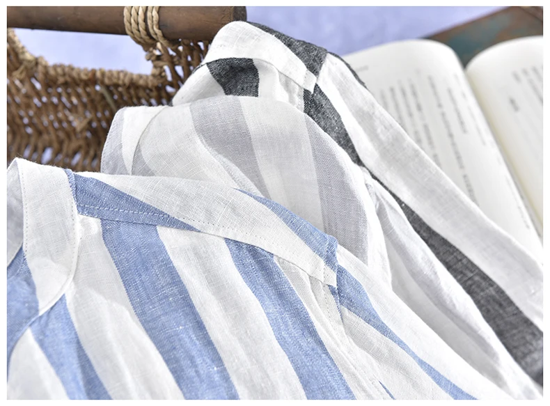 The best quality factory wholesale new 7-point sleeve linen striped casual shirt men