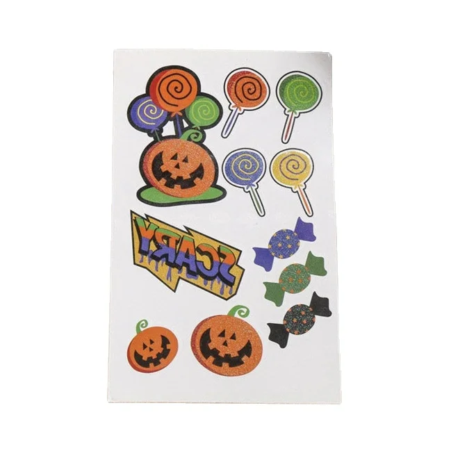 Custom order kawaii face tattoos stickers for kids Water transfer halloween temporary tattoo sticker pumpkin