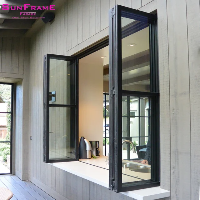 aluminum frame tri awning folding/bi-folding vertical patio window frame glass partition exterior with grill grid