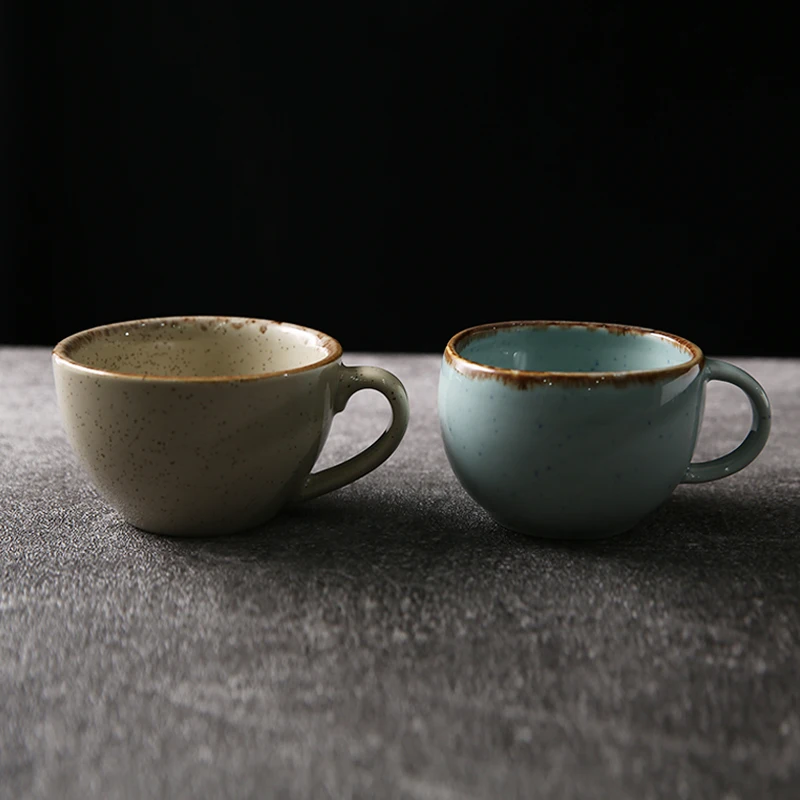 WEIYE Wholesale Ceramic Reactive Glaze Coffee Cups Espresso Glazed Ceramic tea Cup Irregular Shape cup with saucer