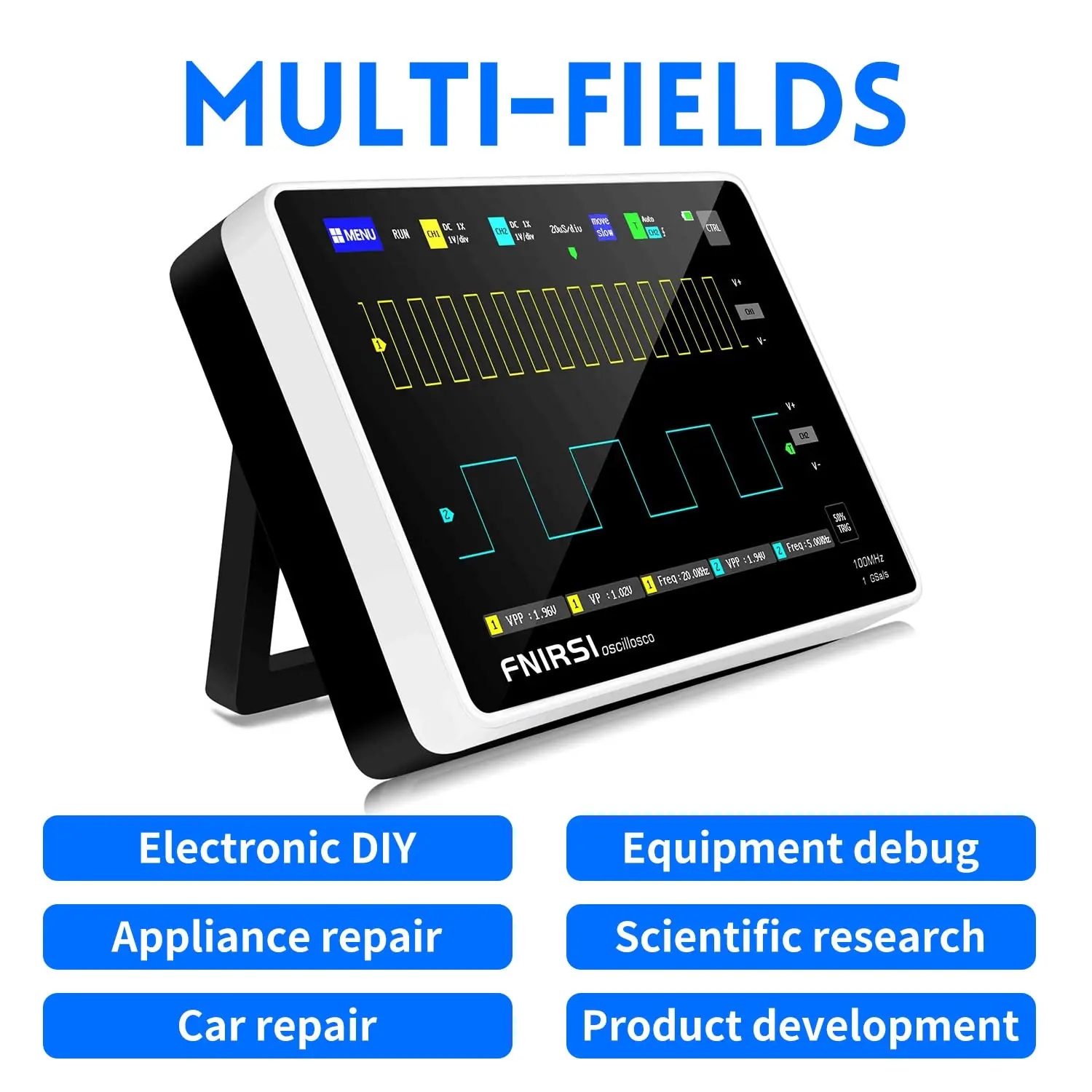 Aismartlink  1013D Plus Oscilloscope - Portable Handheld Tablet Oscilloscope with 100X High Voltage Probe, 2 Channels 100Mhz