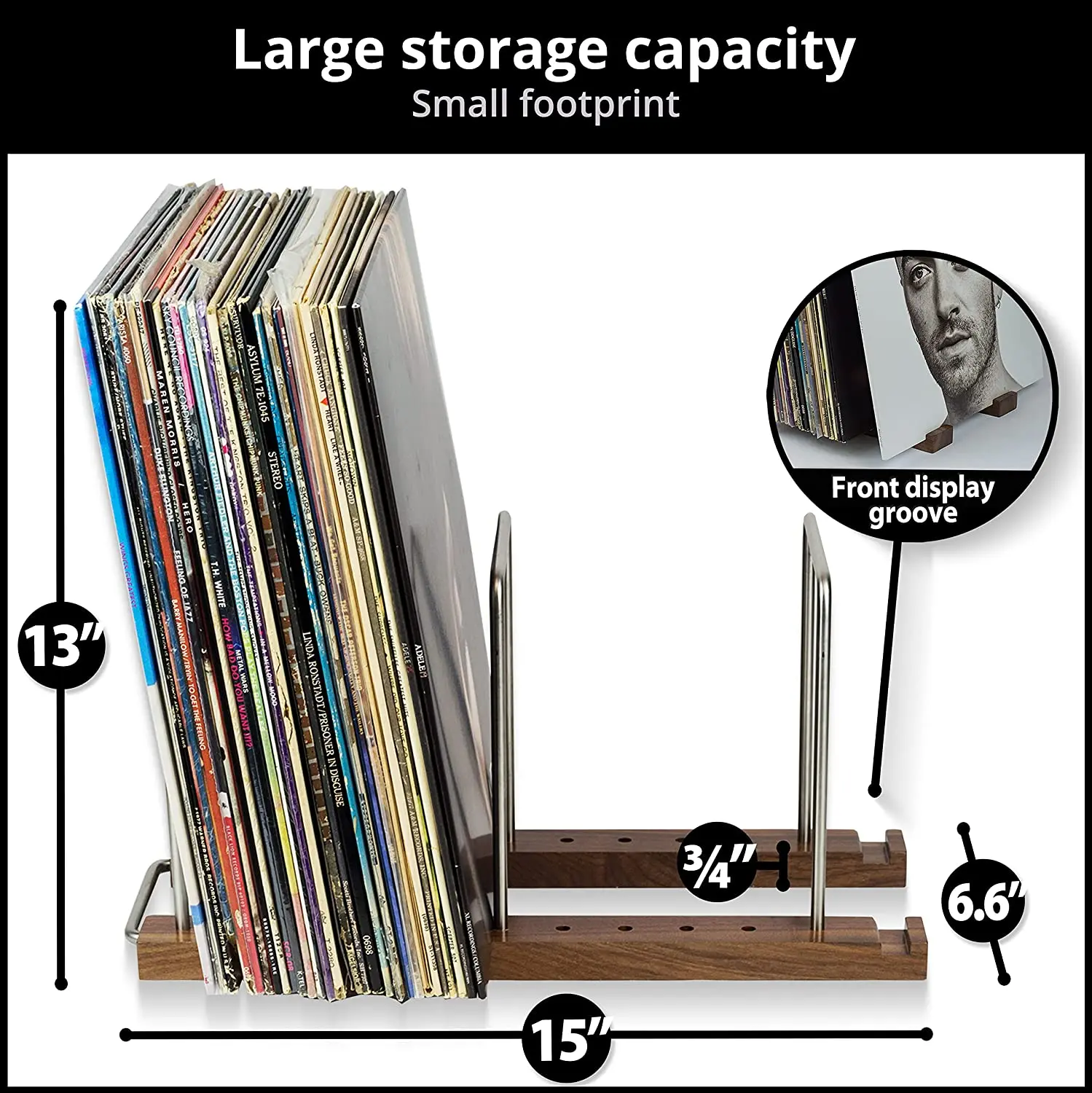 Solid Walnut Wood Record Holder, Built-in Now Playing Vinyl Record Stand, Use for Record Storage