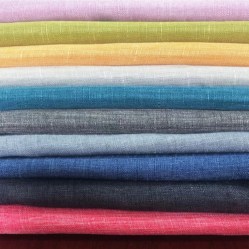 100% polyester cationic fabric plain colour cruciform slub yarn for table cloth window curtain chairpad