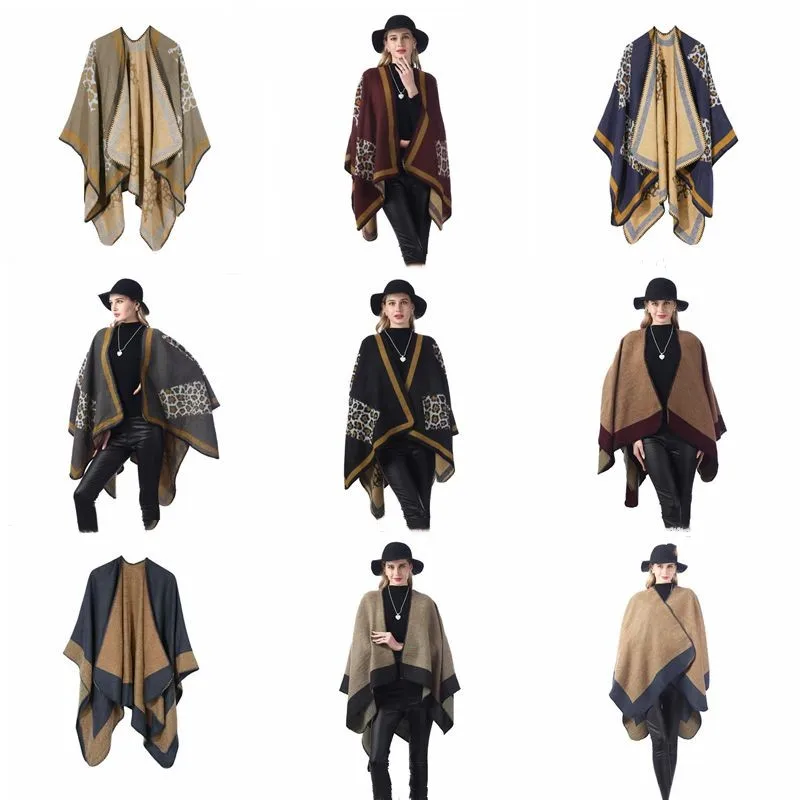 Designer Cloak Cardigan Sweater Panchos Winter Thick Blanket Scarf Women Retro Knit Scarves Vintage Shawl