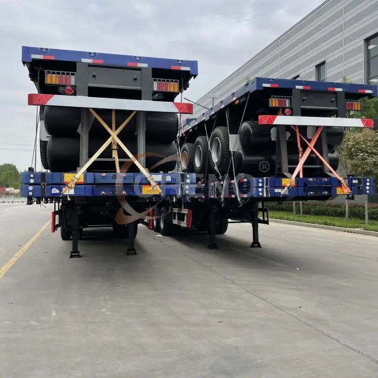 Good Conditioned Flatbed Trailer 3Axle 30Tons Steel Suspension Semi 20FT 40FT Container