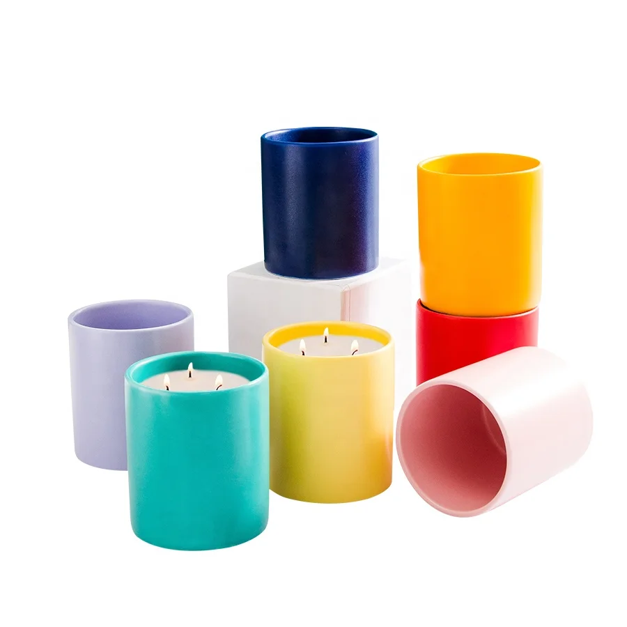 Unique cylinder luxury ceramic candle jar wholesale custom scented candle vessels cups for home decoration