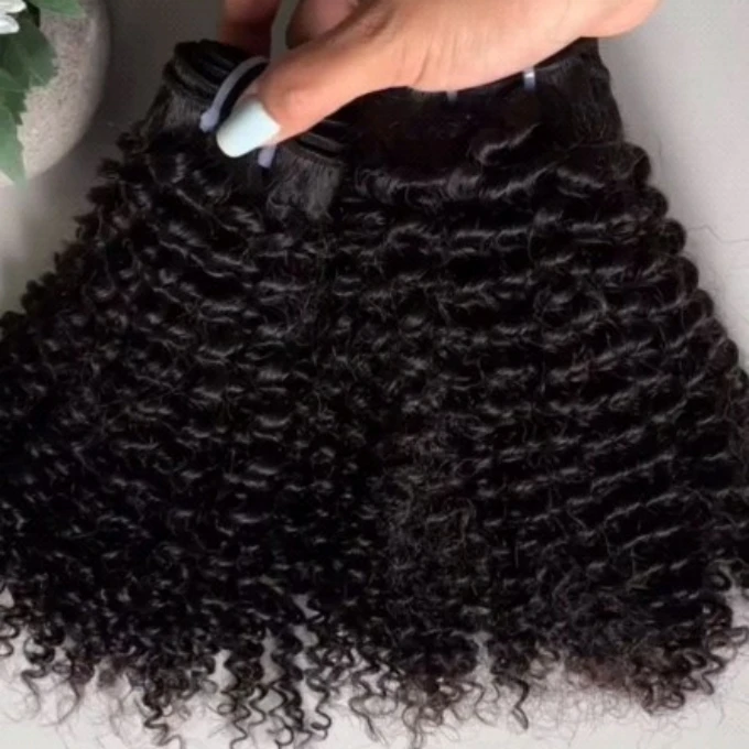Dyed Kinky Hair Weft Jerry Curly Human Hair Bundle Natural Color Kinky Curly Afro Coily Raw Burmese Hair Bundle,thickness