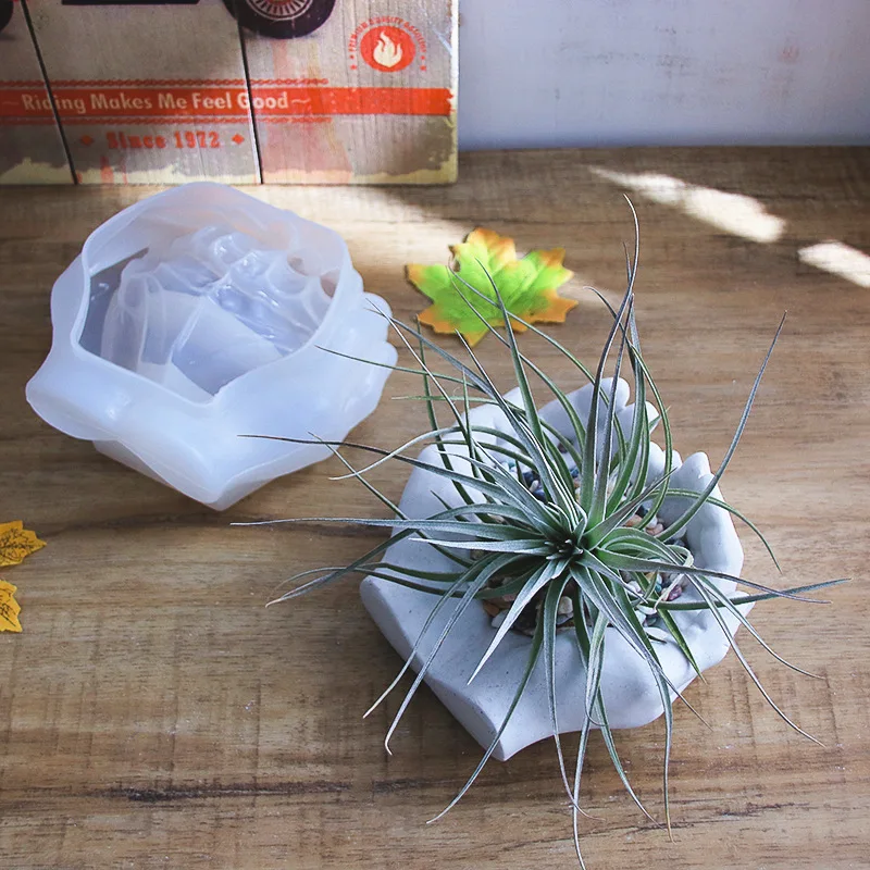 BS411 Hand Shaped Flower Pot Cement Silicone Mold Concrete Clay Succulent Planter Resin Mold Jewelry Storage Mould