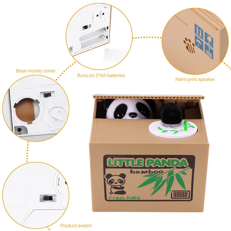 
Plastic Itazura Coin Bank Automated Panda Steal Money Box Cat Steal Saving Box Piggy Bank 