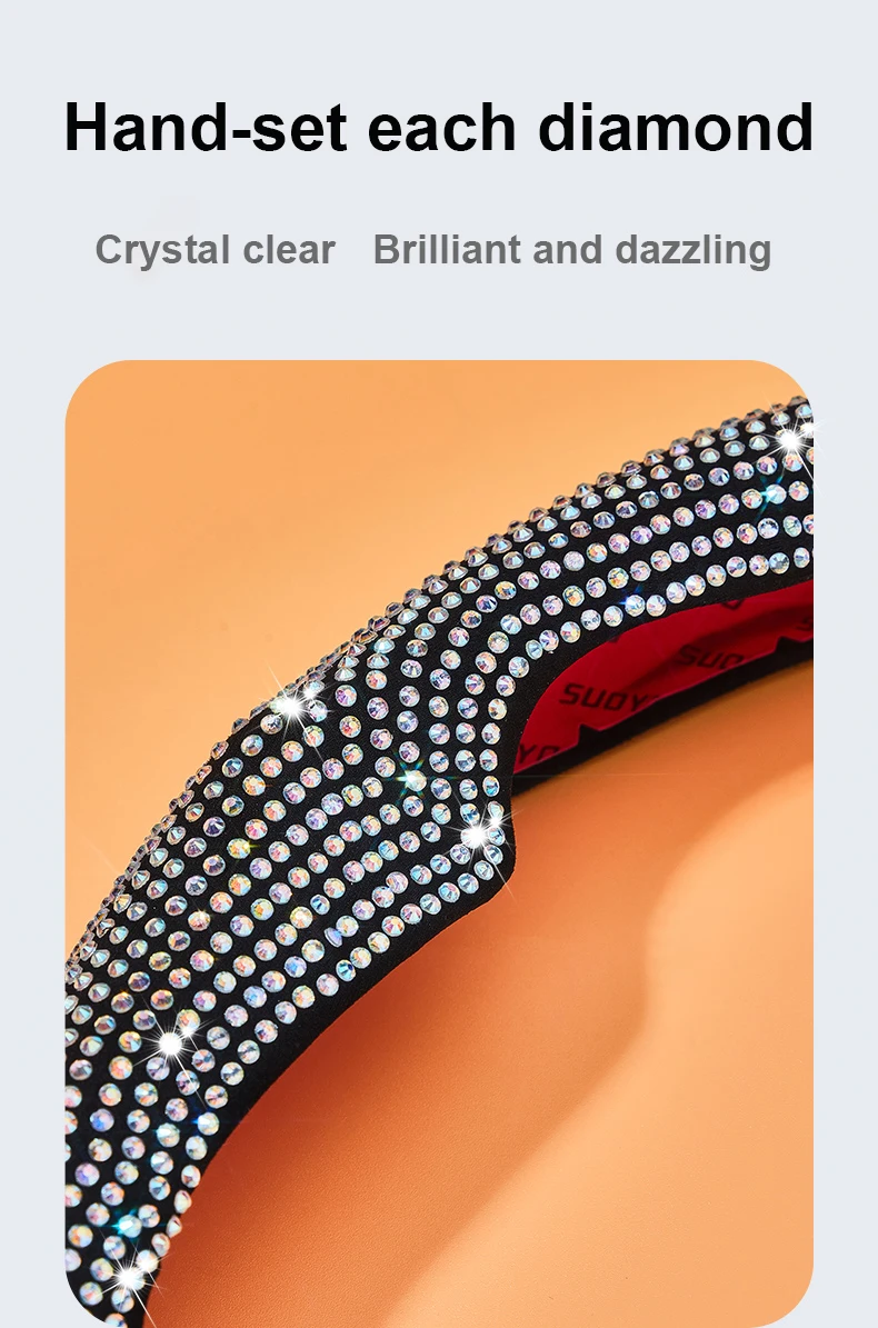 Customized Universal Luxury and Business Style PU Leather Car Steering Wheel Cover with Diamond Design for Tesla Model 3 / Y