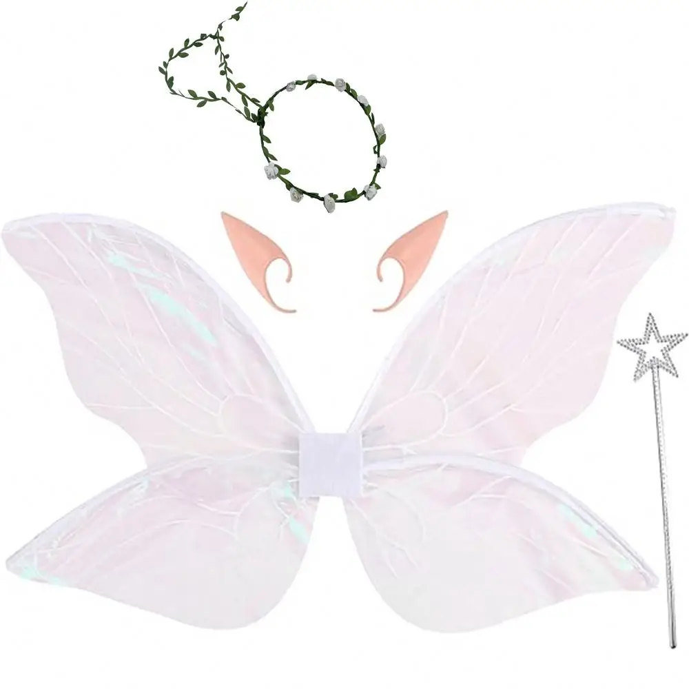4PCS Butterfly Fairy Wing Decor Butterfly Fairy Wings with Elf Ears Dress Up Birthday Party Favors Costume Halloween Angel Wing
