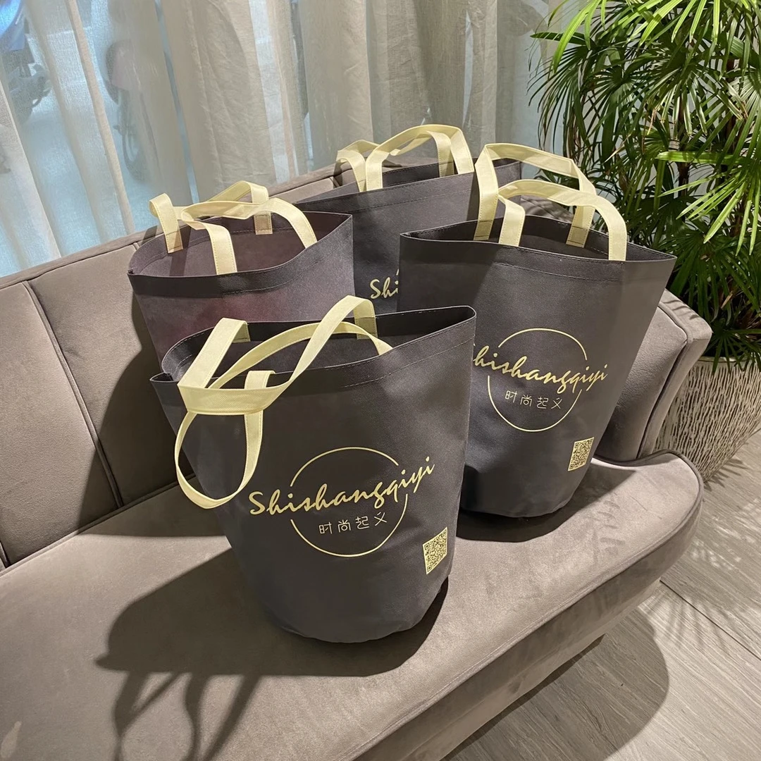 Customized Round Bottom Non Woven Shopping Bag Packaging Reusable Foldable Cylinder Non-woven Bucket Tote Bag