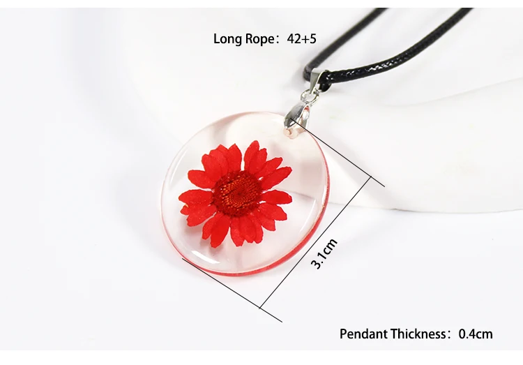 Hot Selling Transparent Colorful Daisy Fashion Dried Flower Pendant Round Real Flower Jewelry Resin Flower Necklace
