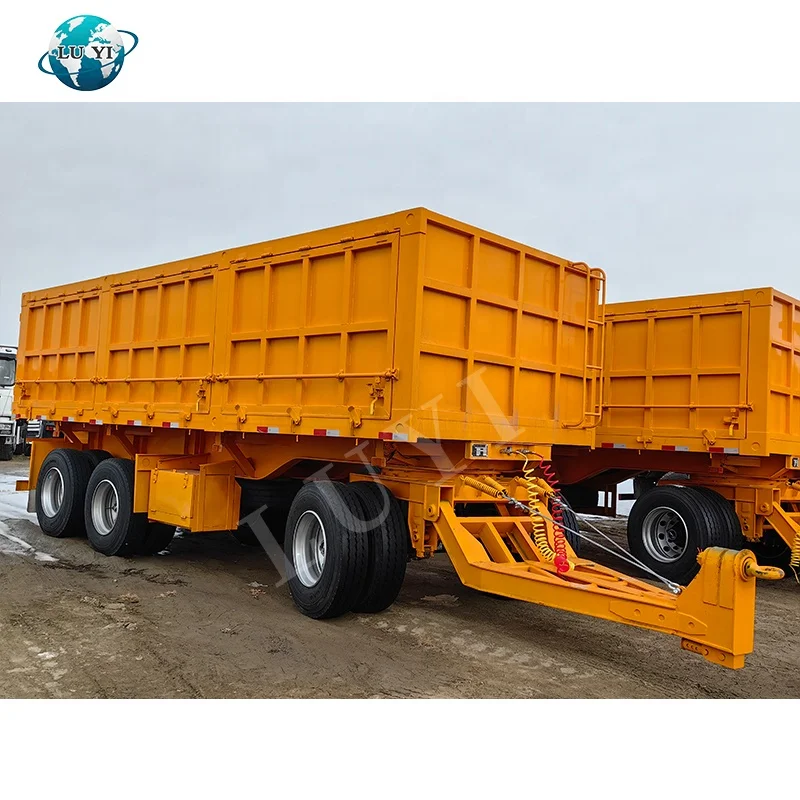 Kazakhstan Using 3 4 Axles 60 Tons Sand Coal Building Side Hydraulic Tipper Trailer Side Rolling Dump Truck Semi Trailer