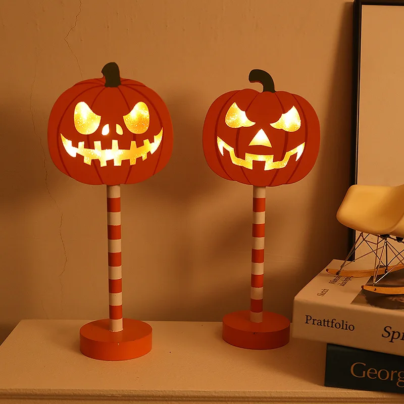 Halloween Pumpkin Light, 3D Wooden Battery Operated Decorative Floor Lights for Indoor Outdoor Party Decorations