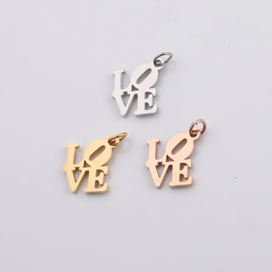 Factory Cheap Wholesale Hollow LOVE MirrorPolished Small Pendant Charm For Lovers DIY Handmade Stainless Steel Necklace Jewelry