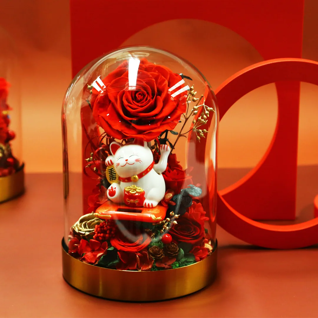 Лидер продаж, прекрасный счастливый кот, магазин декоративно-прикладного искусства, открывающий подарки, украшение дома, Вечные розы, навсегда сохраненные цветы в стеклянном куполе