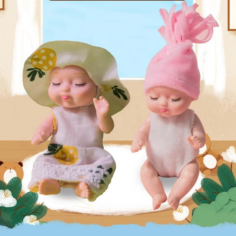 8PCS tiny dolls silicone princess mini dolls with handmade clothes cute mini sleeping dolls