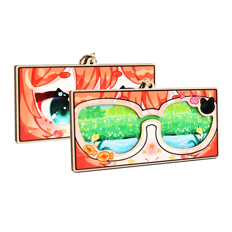 Vograce Custom Wooden Keychain Laser Cut Handmade Multilayer Basswood Wooden Keychain