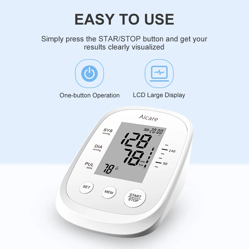 Upper Arm Digital Blood Pressure Monitor Sale White OEM Box Power Dry Battery CE ISO13485 Big screen 22-42cm