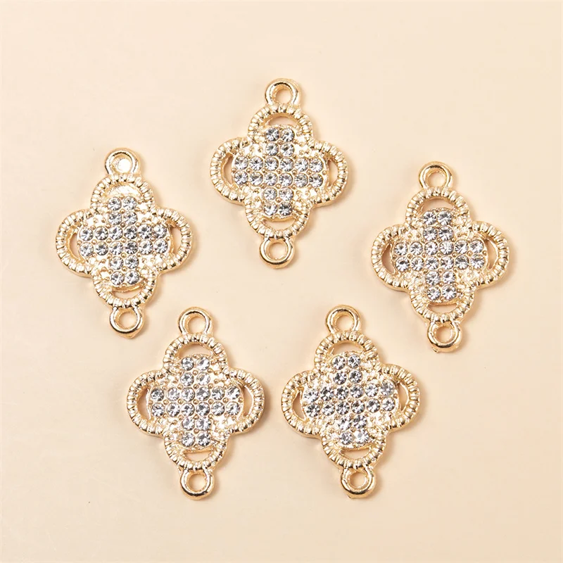 Позолоченный изящный CZ Бриллиант микро паве четырехлистный клевер соединитель Металлические Подвески для изготовления ювелирных изделий своими руками соединитель